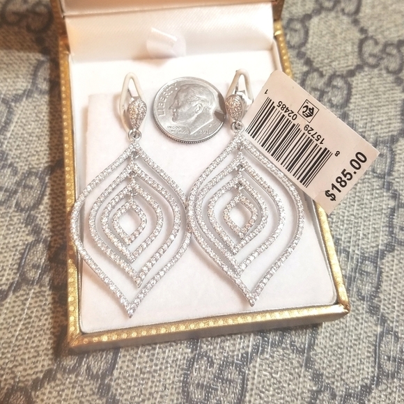 $185 NWT 925 Sterling Silver Sparkling CZ Dangling Earrings - Picture 3 of 6